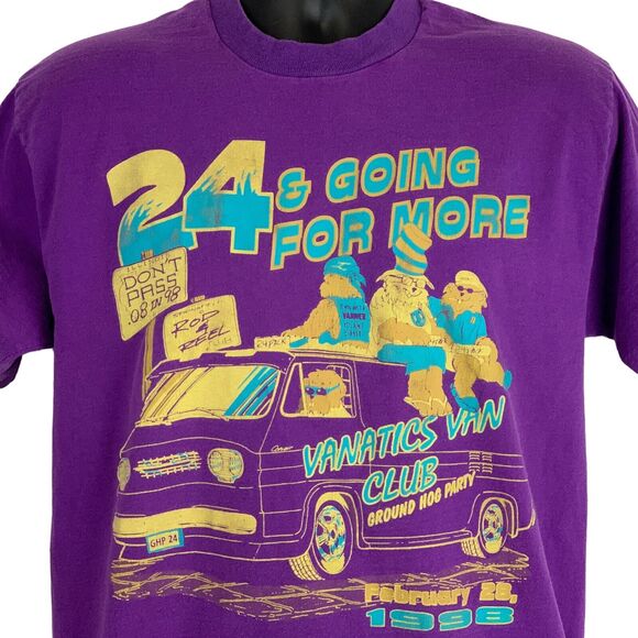 Vintage 90s Vanatics Van Club T Shirt Springfield Illinois Corvair Purple Large - Picture 1 of 8
